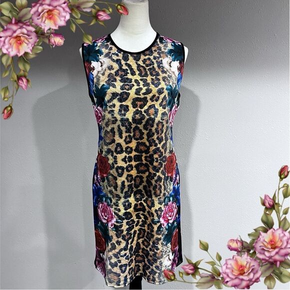 Leopard and floral print scoop neck sleeveless Bodycon dress - Picture 1 of 13